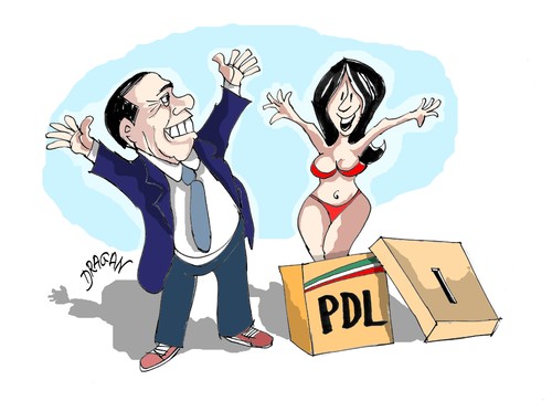 Cartoon: PDL del Berlusconi (medium) by Dragan tagged silvio,berlusconi,nicole,minetti,italia,pueblo,de,la,libertad,elecciones,regionales,politics,cartoon