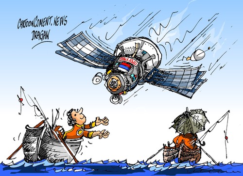 Cartoon: Progress 59 (medium) by Dragan tagged 59,progress,roscosmos,espasial,nave,pacifico,oceano,cartoon