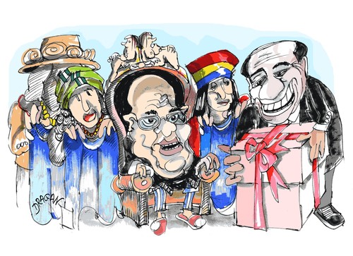 Cartoon: Silvio Berlusconi-Jacob Zuma (medium) by Dragan tagged silvio,berlusconi,jacob,zuma,sudafrica,politics,cartoon