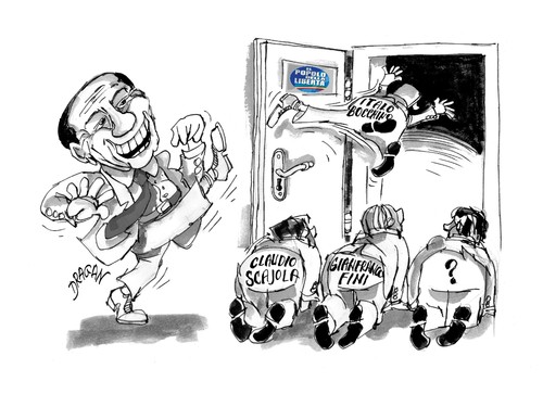 Cartoon: Silvio Berlusconi (medium) by Dragan tagged silvio,berlusconi,gianfranco,fini,pueblo,de,la,libertad,italia,roma,rai,il,giornale,politics,cartoon