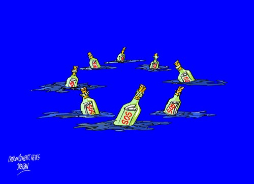 Cartoon: Union Europea-bandera SOS (medium) by Dragan tagged union,europea,ue,bandera,sos,cricis,politics,cartoon