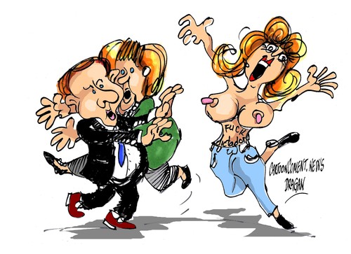 Cartoon: Vladimir-Angela-fuck dictator (medium) by Dragan tagged vladimir,putin,angela,merke,fuck,dictator,hannover,politics,cartoon