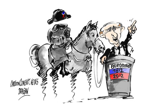 Cartoon: Vladimir Putin-Borodino (medium) by Dragan tagged vladimir,putin,batalla,borodino,1812,2012,bicentenario,rusia,francia,napoleon,politics,cartoon