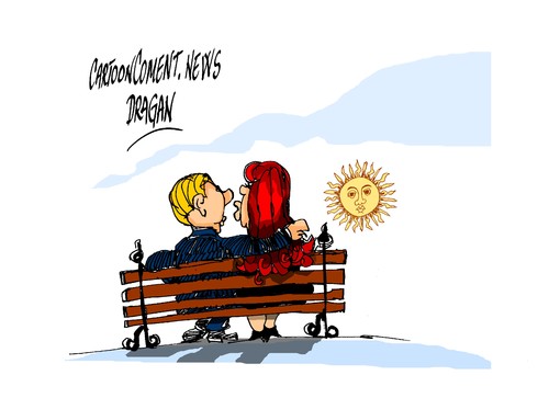 Cartoon: Vladimir Putin-Cristina Fernande (medium) by Dragan tagged vladimir,putin,rusia,argentina,cristina,fernandez,politics,cartoon