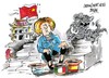 Cartoon: Angela Merkel-en China (small) by Dragan tagged angela,merkel,alemania,china,crisis,grecia,italia,espana,deuda,publica,politics,cartoon