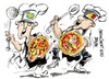 Cartoon: Napoles-Verona-racismo culinario (small) by Dragan tagged napoles,verona,pizza,italia,gambero,rosso