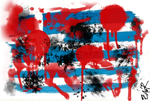 Cartoon: greece flag (medium) by johnxag tagged johnxag,blood,flag,greece,greek