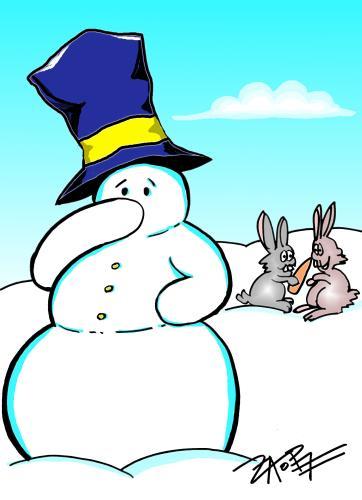 Cartoon: something is missing (medium) by johnxag tagged cold,christmas,winter,snowman,carrot,nose,oops