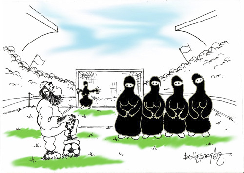 Cartoon: football from middleeast (medium) by denizdokgoz tagged black,chador,football,futbol