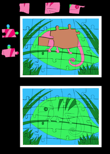 Cartoon: Chameleon Puzzle... (medium) by berk-olgun tagged chameleon,puzzle