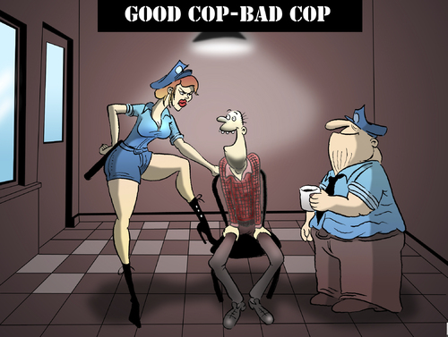 Cartoon: GOOD COP-BAD COP... (medium) by berk-olgun tagged good,cop,bad