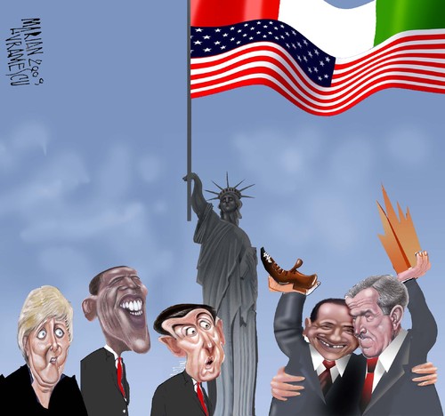 Cartoon: BERLUSCONI BUSH  new democracy (medium) by Marian Avramescu tagged politics