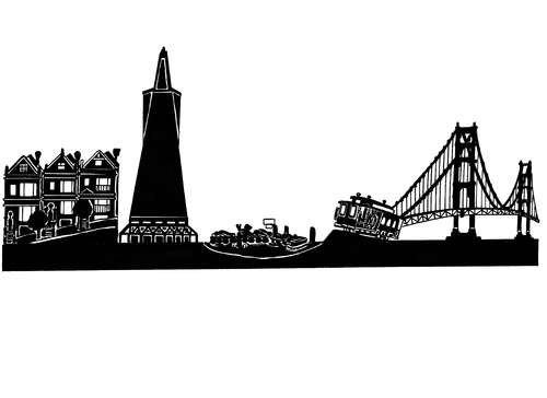 Cartoon: Skyline San Francisco (medium) by Glenn M Bülow tagged tourismus,reisen,america,amerika,francisco,san,usa,travel,city,skyline,monument,sightseeing,sights