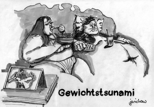 Cartoon: Gewichtstsunami (medium) by jerichow tagged schwergewicht,dick,fettleibigkeit,übergewicht,nahrung,gewichtszunahme,gesundheit,freßsucht,gesundheitspolitik,satire,gesundheitspolitik,freßsucht,gesundheit,gewichtszunahme,nahrung,übergewicht,fettleibigkeit,dick,schwergewicht,tsunamie,fett,essen