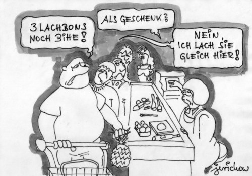 Cartoon: Lachbons (medium) by jerichow tagged einkaufen,lachen,supermarktkasse,humor,bezahlspaß,kommunikation,alltag,bon,lebensfreude,tristesse,blockade,empathie,einkaufen,lachen,supermarktkasse,humor,bezahlspaß,kommunikation,alltag,bon,lebensfreude,tristesse,blockade,empathie