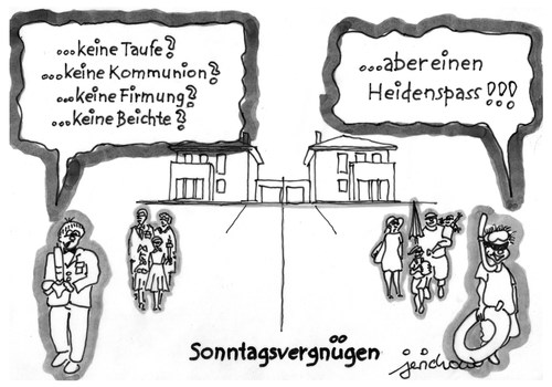 Cartoon: Sonntagsvergnügen (medium) by jerichow tagged taufe,beichte,firmung,kommunion,angst,blasphemie,taufe,beichte,firmung,kommunion,angst,blasphemie