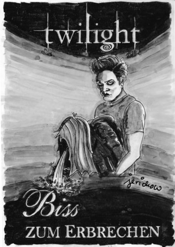 Cartoon: Twilight (medium) by jerichow tagged satire,liebe,pubertät,filmplakat,wiederholungen,teenies,schnulze,horror,film,kino,edward,bella,werwolf,vampir,twilight
