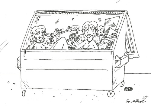 Cartoon: Chicks in the dumpsta! (medium) by m-crackaz tagged chick,girl,dumpster,trash
