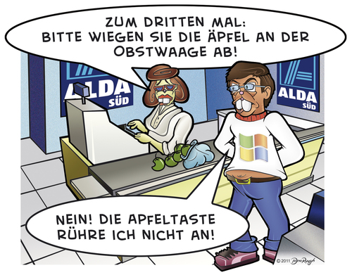 Cartoon: Apfeltaste (medium) by Snägels tagged supermarkt
