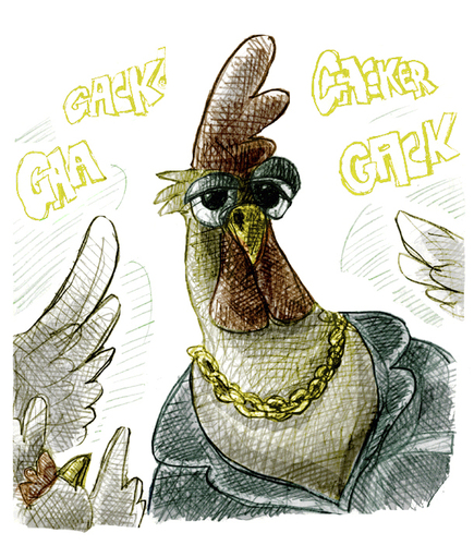 Cartoon: gockel (medium) by jenapaul tagged rooster,hahn,hühner,chicken,stars
