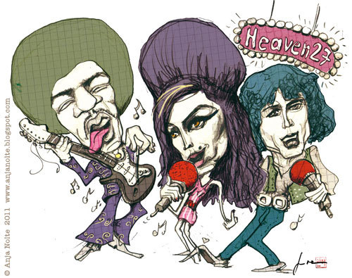 Cartoon: Amy Winehouse - Club Heaven 27 (medium) by Anja Nolte tagged amy,winehouse,jimi,hendrix,jim,morrison,musician,rockmusic,heaven,27