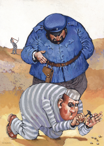 Cartoon: no title (medium) by Wiejacki tagged prison,punishment,jail,gefangnis,steinbruch,quarry