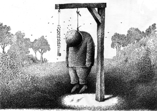 Cartoon: No title (medium) by Wiejacki tagged landscape,man,punishment,hygiene
