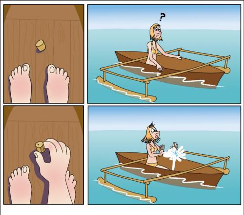 Cartoon: Springs a leak! (medium) by red tagged water,ulli,banka,boat,sea,unplugged,leak