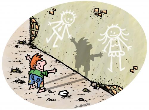 Cartoon: Child with imaginary parents (medium) by svitalsky tagged child,parents,adoption,svitalsky,wall,cartoon,chalk