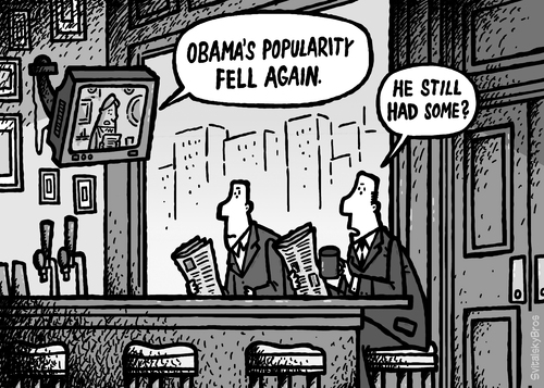 Cartoon: President Obama and popularity (medium) by svitalsky tagged president,obama,popularity,fall,usa,america,election,vote,bar,cartoon,illustration,svitalsky,svitalskybros,prasident,popularitat,wahl,auswahl,kvota,obama,usa,wahlen,wahl,amerika