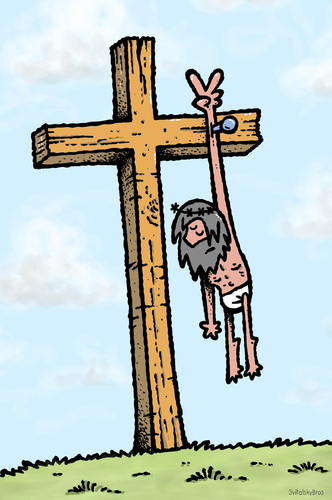 Cartoon: Victory for Jesus (medium) by svitalsky tagged jesus,crucifixion,victory,crucifix,holy,cartoon,svitalsky,svitalskybros,illustration,illustrationen,gott,jesus christus,kreuz,kreuzigung,glaube,bibel,jesus,christus