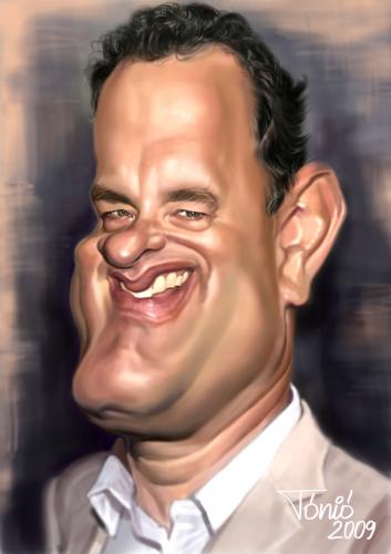 Cartoon: Tom Hanks (medium) by Tonio tagged caricature,portrait,filmstar,tom,hanks,movie,star,hollywood,actor,forrest,gump,karikatur
