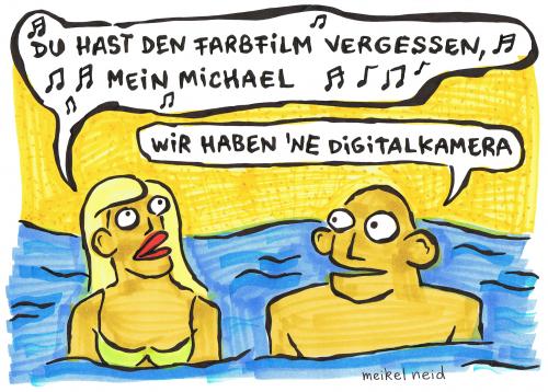 Cartoon: digitalkamera (medium) by meikel neid tagged farbfilm,digitalkamera,nina,hagen,schlager,urlaub,meer,strand,playa,beach,spiaggia