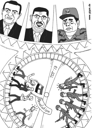 Cartoon: Ägyptens Zeitenwende (medium) by TDT tagged hamsterrad,sisi,mubarak,mursi,frühling,arabischer,revolution,ägypten