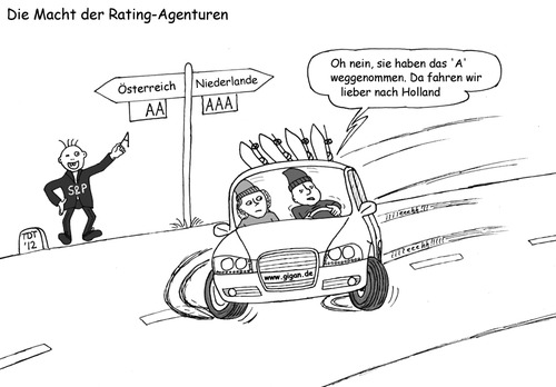 Cartoon: Die Macht der Rating-Agenturen (medium) by TDT tagged bonität,herabstufung,downgrade,niederlande,lemminge,wintersport,österrreich,krise,euro,poors,standard,agentur,rating