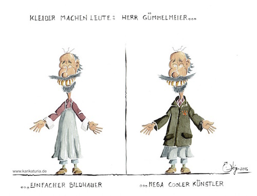 Cartoon: Markenfetischist (medium) by Bernd Ötjen tagged markenfetischist,leute,machen,keider,toll,jacke,skulpturen,zahnstein,bildhauer,künstler,cool,gümmelmeier