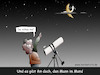 Cartoon: Mann im Mond (small) by Bernd Ötjen tagged mann,mond,erde,planeten,sterne,sage,krater,sternenhimmel,teleskop,fernrohr,spiegelteleskop