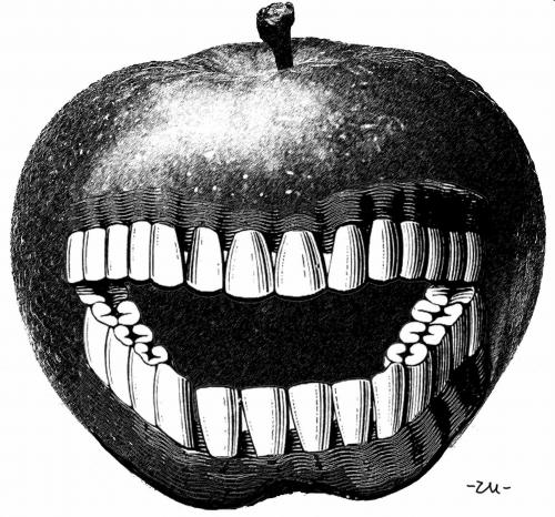 Cartoon: bite (medium) by zu tagged bite,apple,mouth,denture