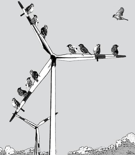 Cartoon: Carousel (medium) by zu tagged carousel,sparrows,wind,turbine