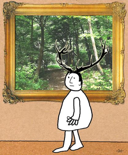 Cartoon: Deer (medium) by zu tagged deer,wood,exhibition,picture