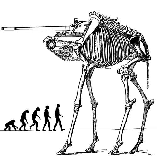 Cartoon: Evolution (medium) by zu tagged skeleton,tank,evolution