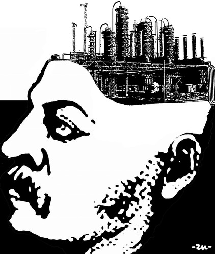 Cartoon: Refinery (medium) by zu tagged refinery,oil,brain