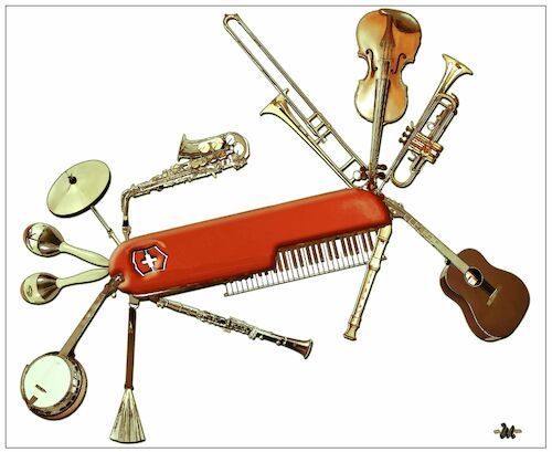 Cartoon: Swiss Band (medium) by zu tagged music,instrument,knife,swiss