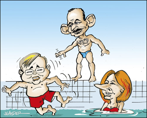 Cartoon: Electin in Australia (medium) by jeander tagged tony,abbott,australia,julia,gillard,kevin,rudd,austrailian,liberal,party,election,tony,abbott,australia,julia,gillard,kevin,rudd,austrailian,liberal,party,election