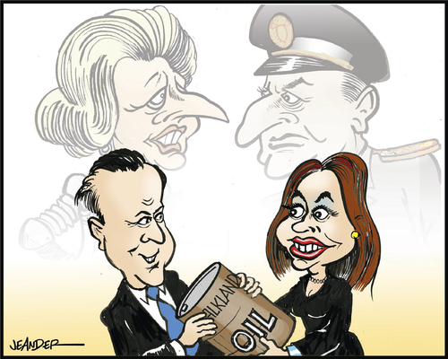 Cartoon: Falklands - 30 years later (medium) by jeander tagged falkland,islands,malvinas,cameron,david,christina,kirchner,falkland,islands,cameron,christina,christina kirchner,öl,kirchner