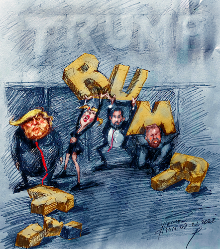 Cartoon: Crumbling Family (medium) by ylli haruni tagged donald,tramp,criminal