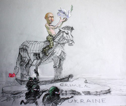 Cartoon: Putin-s Surprising Crimea Visit (medium) by ylli haruni tagged separatists,crises,russia,war,ukraine,crimea,vladimir,putin