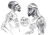 Cartoon: Durant and LeBron (small) by ylli haruni tagged durant,kevin,james,lebron,nba,playoffs