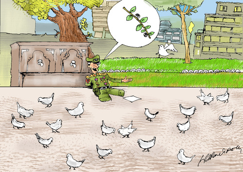 Cartoon: The Beggar (medium) by hakanipek tagged beggar,war,militarism,peace,pigeon