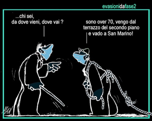 Cartoon: evasioni (medium) by Enzo Maneglia Man tagged vignette,lockdown,grafica,umoristica,maneglia,man,fighillearte,piccolomuseo,di,fighille,ita